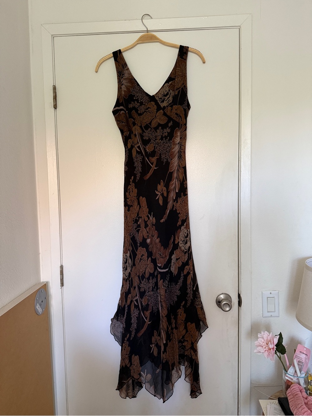 Jonathan Martin Black Maxi Dress with Brown and Orange Floral Print